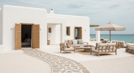 white house in oia santorini greece