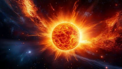 sun exploding in outer space generating solar flares