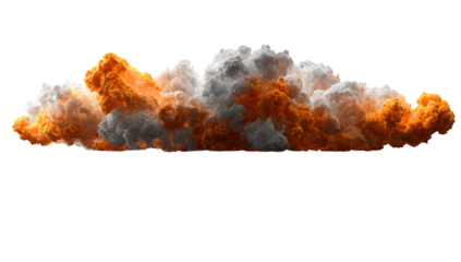 A large, horizontal cloud of orange and gray smoke.  Visually textured and pixelated