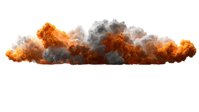 A large, horizontal cloud of orange and gray smoke.  Visually textured and pixelated