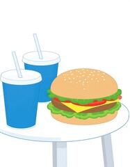 Burger and drinks on a table