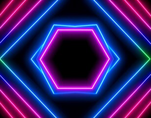 Neon geometric shapes on black background