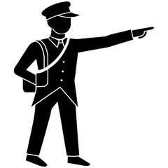 Black silhouette man pointing direction guide