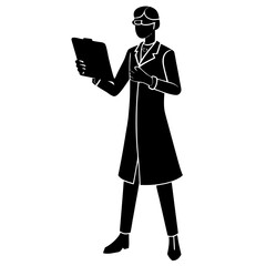 Black silhouette scientist holding clipboard white