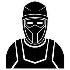 Black silhouette welder protective gear white mask