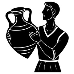 Man holding ancient amphora pottery vase