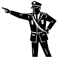 Police officer directing traffic with finger pointing