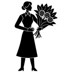 Woman holding bouquet black silhouette florist