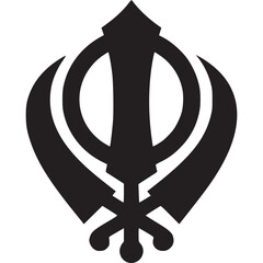 Illustration of a black khanda symbol isolated on white background, representing the sikh faith and its rich cultural heritage