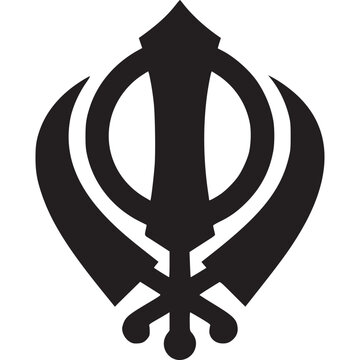 Illustration of a black khanda symbol isolated on white background, representing the sikh faith and its rich cultural heritage