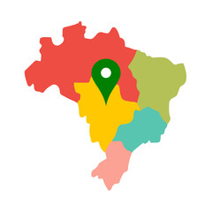 Colorful map of brazil with a location pin isolated on transparent background