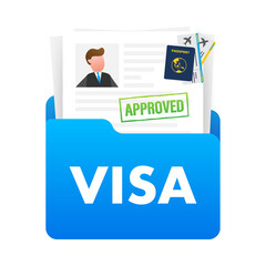Blue folder with approved visa documents isolated on transparent background