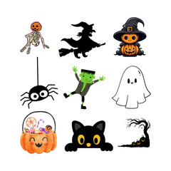Collection of halloween characters isolated on transparent background