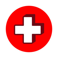Red circle with white medical cross isolated on transparent background