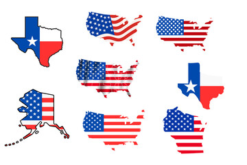 set of american flags map