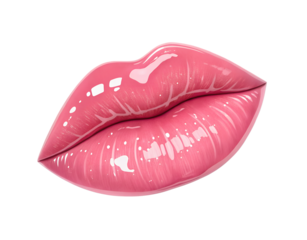 Glossy Pink Lips Illustration with Shine on Transparent Background