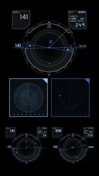 Vertical video of 3 HUD variants in blue and orange colors with circular and square designs. Perfect for games, films and technical content.