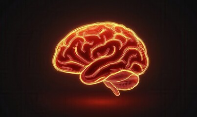 Fototapeta premium Glowing Cartoon Brain Icon Radiating on a Dark Background Creating a Stylized View