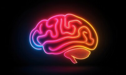 Glowing Human Brain Icon, Representing Intelligence With Colorful Light Effects
