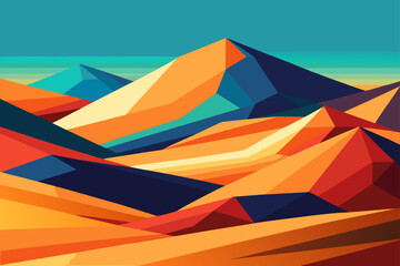 Abstract Geometric Mountain Landscape Vibrant Colors and Bold Shapes