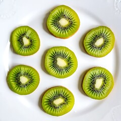 Fototapeta premium Freshly Sliced Kiwi Fruit Arrangement on a White Plate