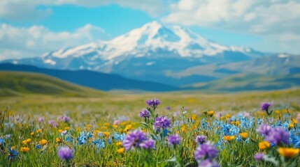 Obraz premium wildflowers, colorful, snowy wallpaper generative ai