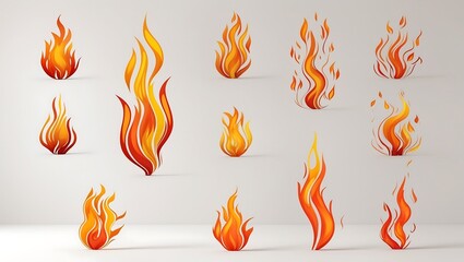 A Dynamic Collection of Stylized Fire Flames and Blazing Elements, Showcasing Various Energetic Shapes and Vibrant Hot Forms Ideal for Diverse Graphic Design Projects