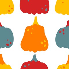 Autumn harvest vegetable seamless monster Halloween pumpkins pattern for wrapping paper and fabrics