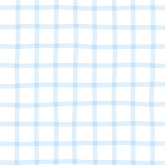 Blue White Plaid Gingham Madras Check Hand Drawn Background Pattern Overlay