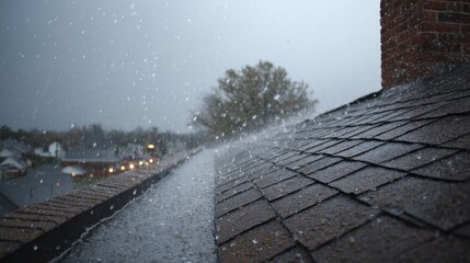 Premium photo of roof is struck by rain and hail.