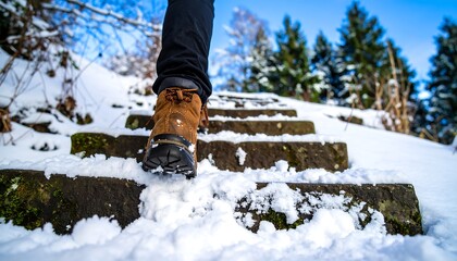 Hiking boots on snowy steps (1)