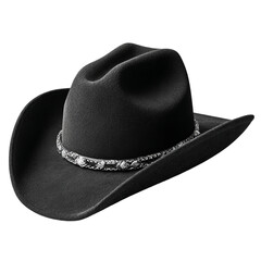 elegant black cowboy hat with silver decorative detail isolated
