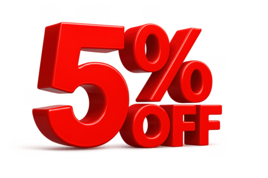 3d rendering five percent off discount with transparent background