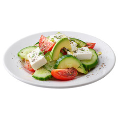fresh vegetable salad with feta cheese, cucumber, tomato, and avocado
