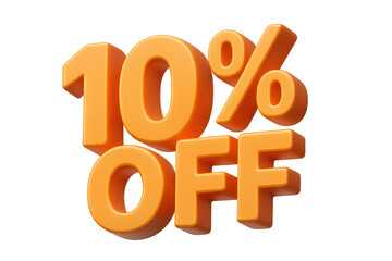 3d rendering of ten percent off orange sign on transparent background