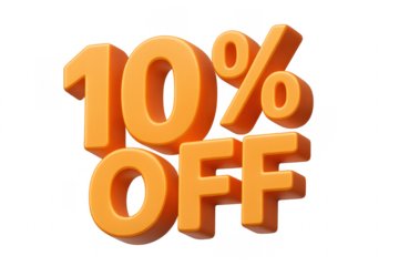 3d rendering of ten percent off orange sign on transparent background