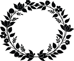 Circle Floral Wreath Silhouette