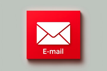 Bright red email icon with an envelope representing digital communication and connectivity in modern technology