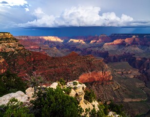 Grand Canyon vista, dramatic clouds