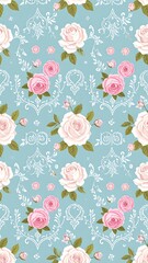 Fototapeta premium Pastel floral pattern with roses