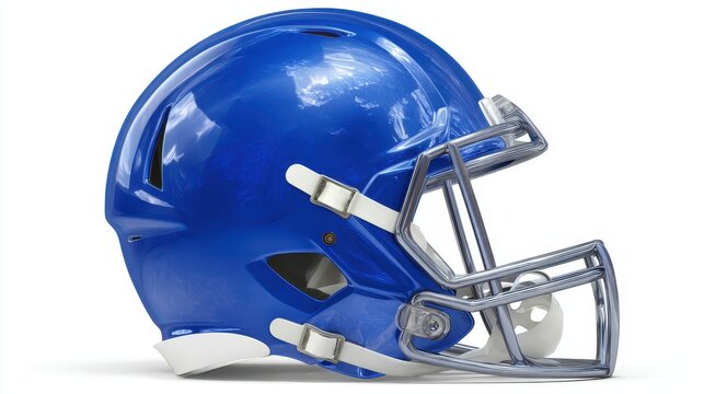 Premium photo of blue football helmet, side view, white background, sports graphic.