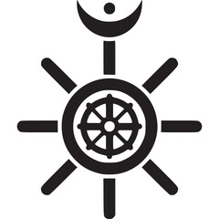 Obraz premium Sacred dharma wheel with moon symbol, isolated on white background, representing buddhist teachings, spiritual path, and the cycle of life