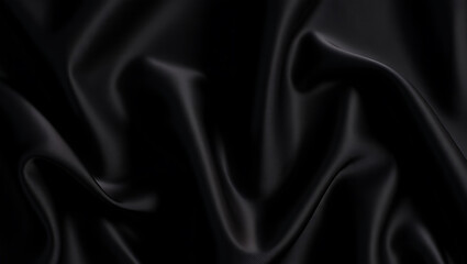 Elegant black satin fabric with flowing folds pattern