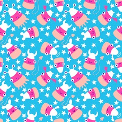 Obraz premium Cartoon Halloween sugar monsters seamless candy corn pattern for wrapping paper and fabrics and linens and kids clothes