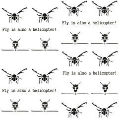 And the fly is also a helicopter! A stylized image of a flying fly with a helicopter shadow. Aphorism illustration