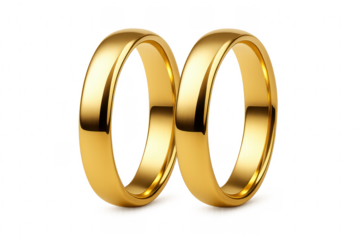 Two Golden Wedding Rings Representing Everlasting Love on Transparent Background