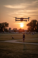 drone hovers above child walking to school ensuring their safe journey along path