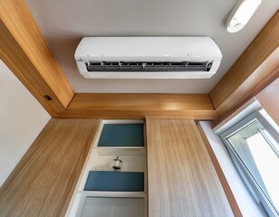 modern air conditioning unit installed on the ceiling with pipes in a contemporary interior ensuring efficient cooling and comfort