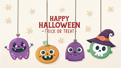 Cute and funny Halloween illustration of a cartoon pumpkin character