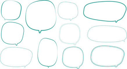 緑色の吹き出しセット。手描き風。線に濃淡があり、線幅も変化がありかわいい。ゆるい感じ。